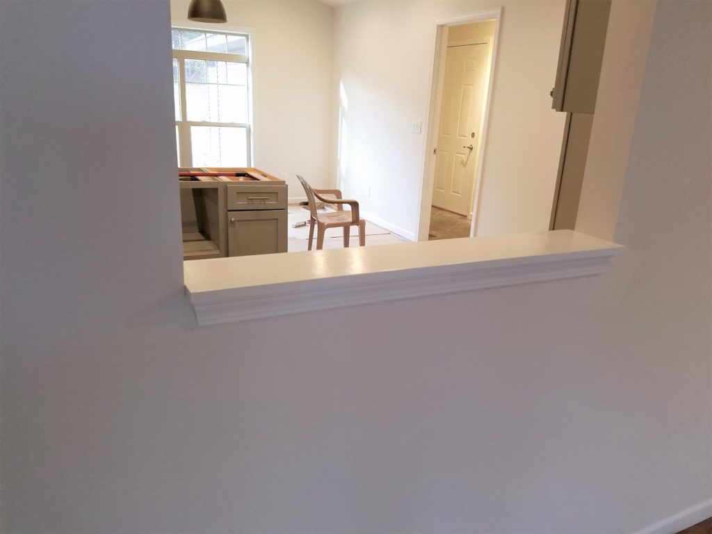 The ledge of the window from the family room into the kitchen.