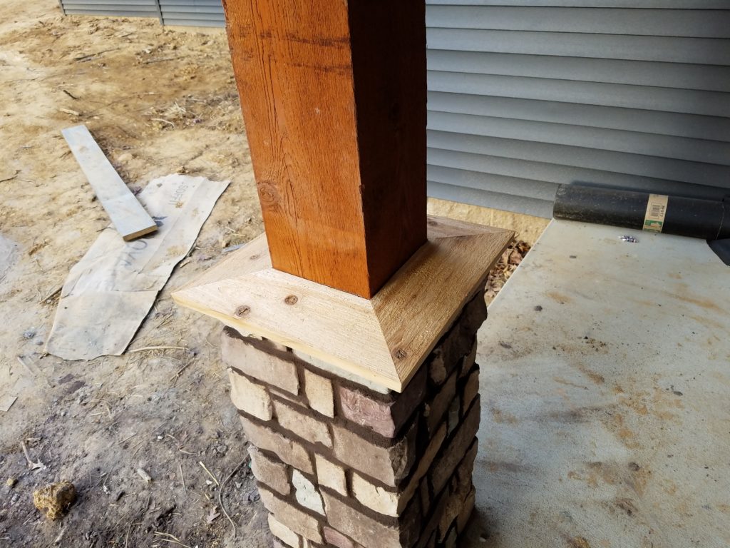 A close-up of one of the front porch columns.