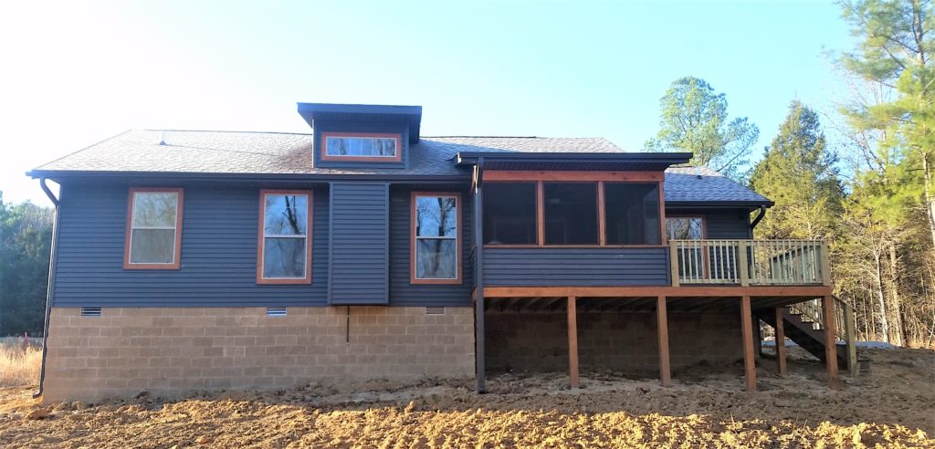 A straight-on view of the back of the house.