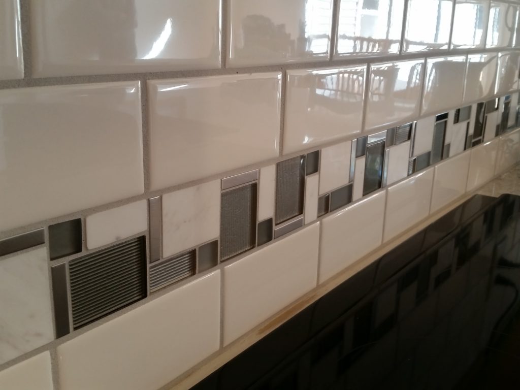 Another close-up view of the tile of the kitchen back splash.