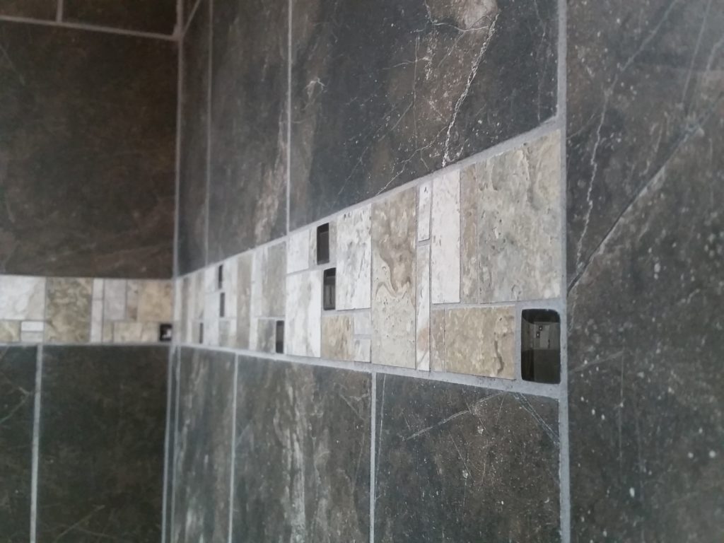 A close-up of the accent tile pieces.